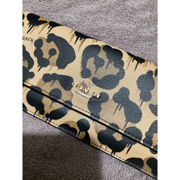 Coach Wallet Womens Accordion Clutch Leopard Print Zip Pocket Animal Print - Picture 2 of 7